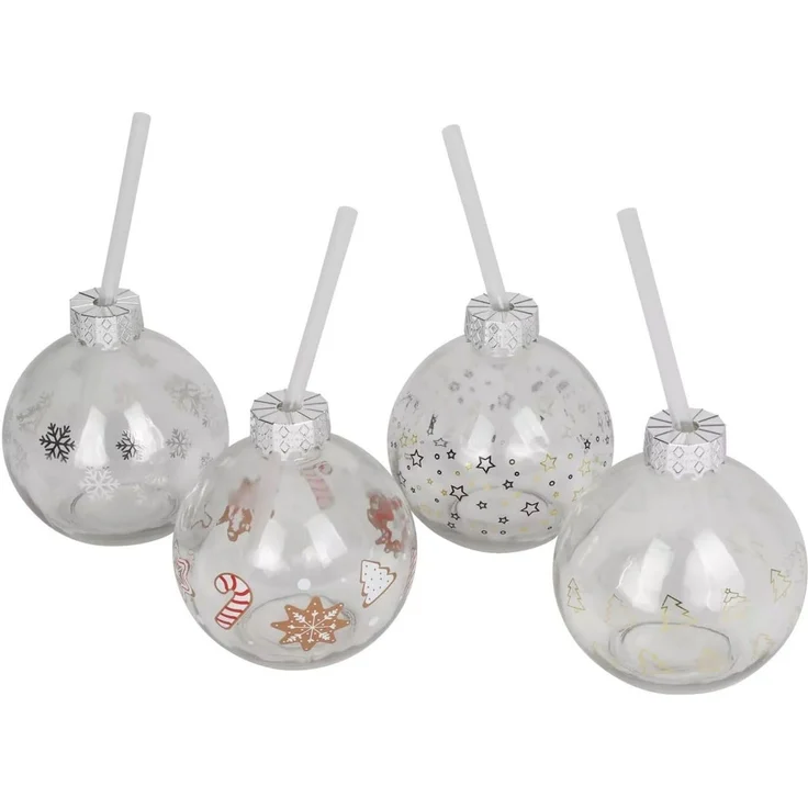 BURI Trinkglas Christbaumkugel 400ml Strohhalm Weihnachten Winter Advent – Bild 1