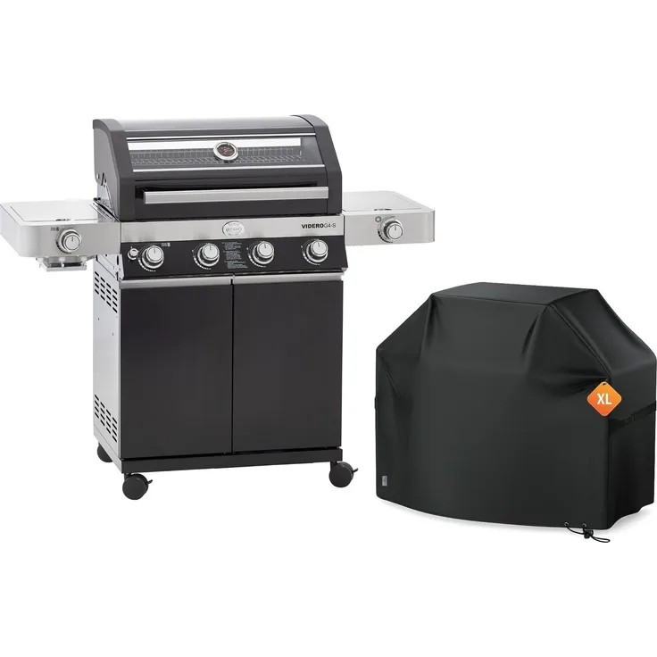 RÖSLE BBQ Gasgrill Videro G4-S Vario+ Schwarz mit Schutzhaube XL