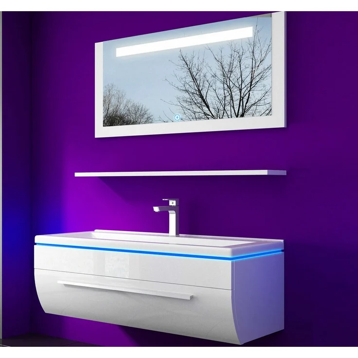 Homeline Badmöbel-Set Badmöbel Set Weiß Hochglanz lackiert LED System tauschsystem, (Komplette Set ohne wasch dich Armatur und Ablaufgarnitur, 4-St, Set Angebot), Hochglanz lackiert tauschsystem inklusiv LED – Bild 1