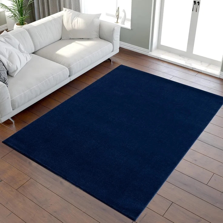 SANAT Kurzflor Teppich Wohnzimmer - Uni Modern Teppiche fürs Schlafzimmer, Arbeitszimmer, Büro, Flur, Kinderzimmer und Küche - Marine, 200x290 cm – Bild 3