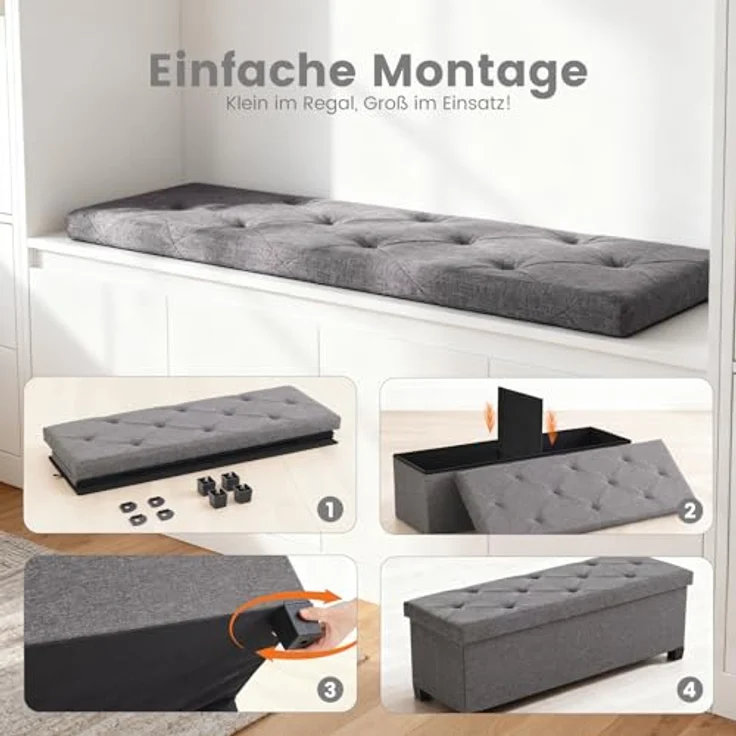 Sweetcrispy Sitzbank mit Stauraum, Dunkelgrau, 110x38x38cm – Bild 6