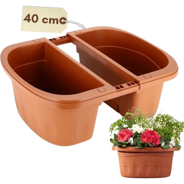 Blumenkasten Balkon Beidseitiger Balkonkasten mit Halterung Blumenkasten mit Wasserspeicher Pflanzkasten für Geländer Geländerkasten ohne Bohren Terracotta 40 cm