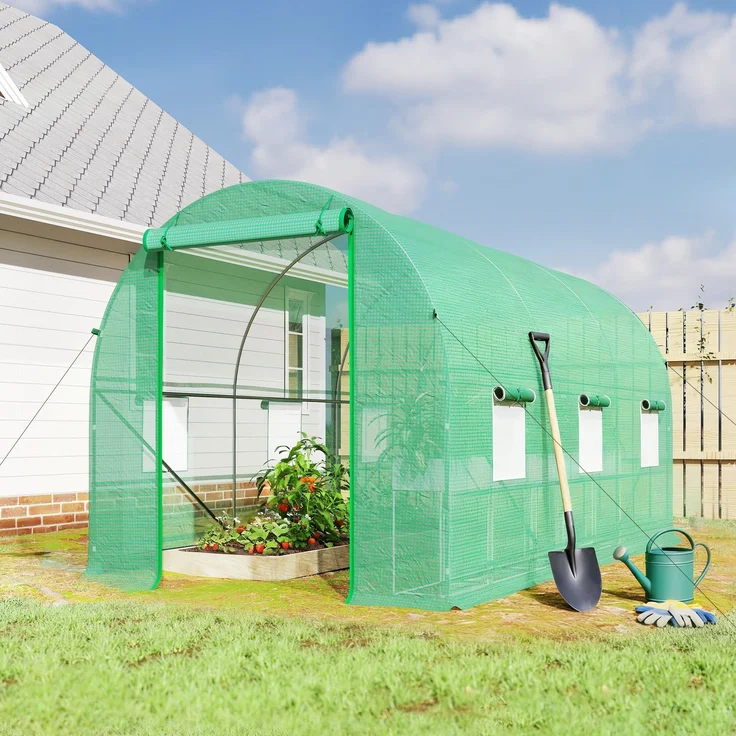 Wohnora-m² großes Gartentunnelgewächshaus mit Tür und 6 Fenstern, 140 g/m² PE-Folie, 400 x 200 x 200 cm, grün,H 2000cm x T 1470cm x B 2000cm – Bild 2