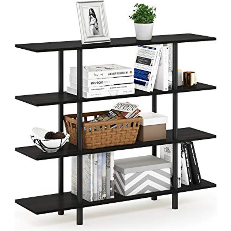 Furinno breites Regal mit 4 Ebenen, Espresso/Schwarz, 29.49 x 119.9 x 100.2 cm – Bild 2