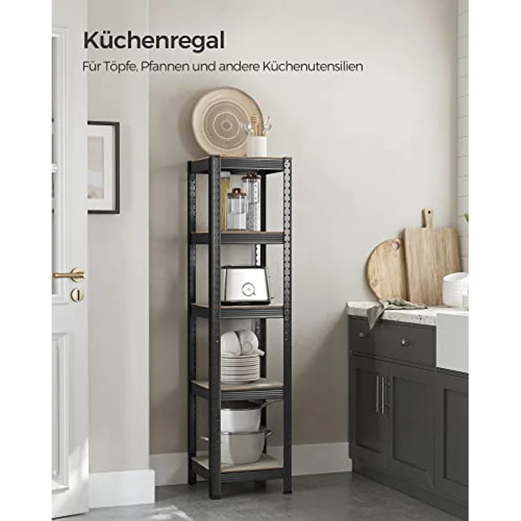 SONGMICS Standregal, 2er Set, Bücherregal, Lagerregal, 5 Ablagen, verstellbar, 37 x 37 x 150 cm, jeweils bis 400 kg belastbar, für Küche, Wohnzimmer, Greige-schwarz GLR037B12 – Bild 5
