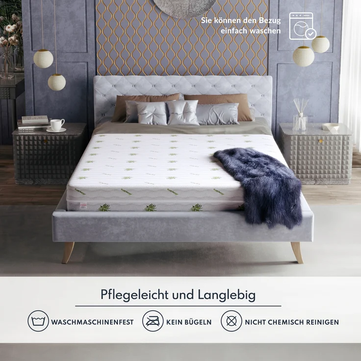 Matratze SAVONA 7 Zonen 120x200 cm H3 H4 22 cm Kokos Latex Visco Aloe Vera Bezug – Bild 10