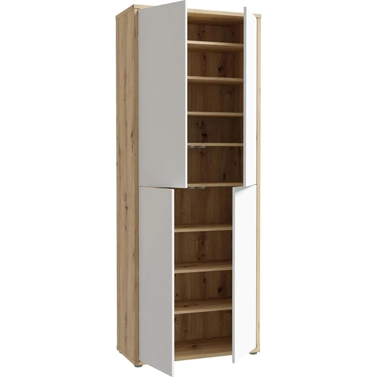 Forte ALICE SPRINGS Schuhschrank 70 80, moderner Flurschrank mit 4 Türen und 8 Einlegeböden, Holzwerkstoff, Grey / Artisan Eiche Holzdekor, 74,5 cm breit x 191,9 cm hoch x 34,9 cm tief – Bild 7