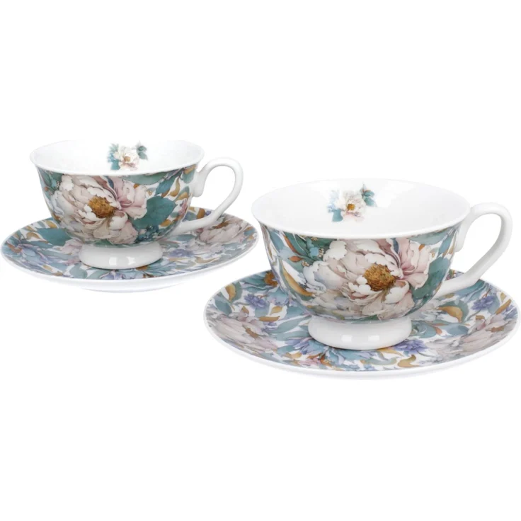 DUO 2er-Set Tassen PEONY WHITE, 250 ml mit Untertassen, New Bone China Porzellan, in Geschenkbox – Bild 3