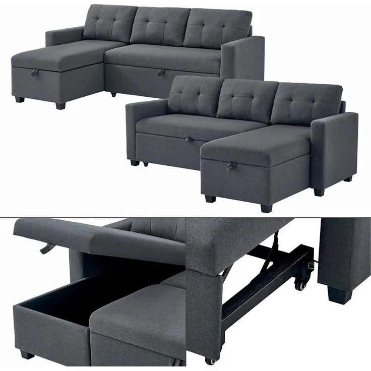 Sofa L Form Campina Grau 226 x 163 cm mit Schlaffunktion Vitalispa – Bild 6