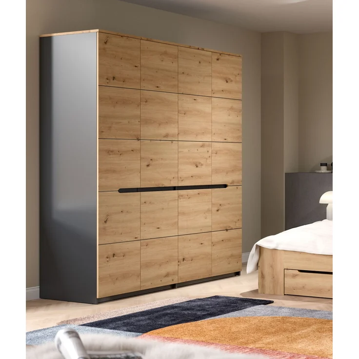 Kleiderschrank Sova 4-türig – Moderner Schrank in Eiche-Optik & Schwarz mit Stauraum – Bild 2