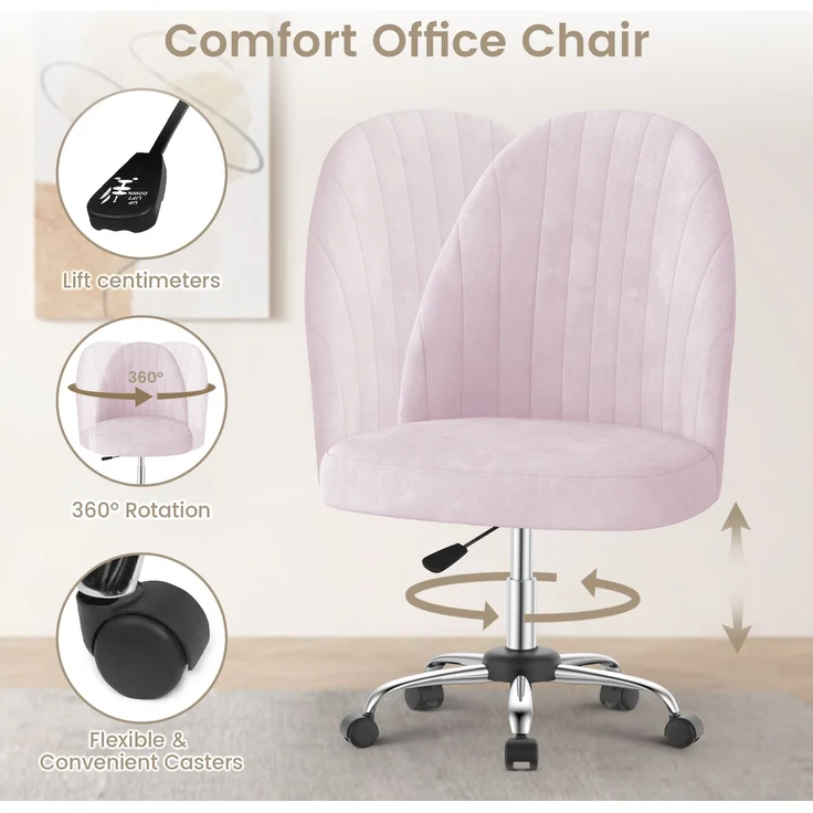 Botifly Bürostuhl ohne Armlehnen, Samt, Rosa, 8 cm Polsterung, 360° Drehbar – Bild 7