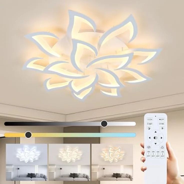Comely LED Deckenleuchte Dimmbar, 84W LED Deckenleuchter Moderner Stil Große Deckenleuchte mit Fernbedienung/APP für Wohnzimmer, Schlafzimmer, 3000K–6500K, 100cm, Weiß – Bild 2