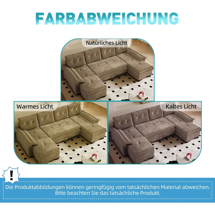 ZUBALIYA Schlafsofa 127x87 cm, mit USB - Anschluss, mit Ausziehbett, mit Chenille - Bezug, mit Samtbezug, modular aufgebaut, Weiß – Bild 10