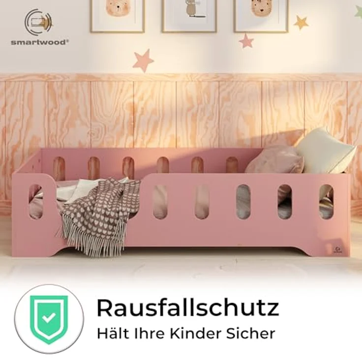 smartwood Kinderbett Bodenbett 80x180 mit Rausfallschutz & Lattenrost - Rosa - Kinder Montessori Bett TILA 2L mit glatten Kanten - Betten für schnelle Montage - Bis 230 kg belastbar – Bild 7
