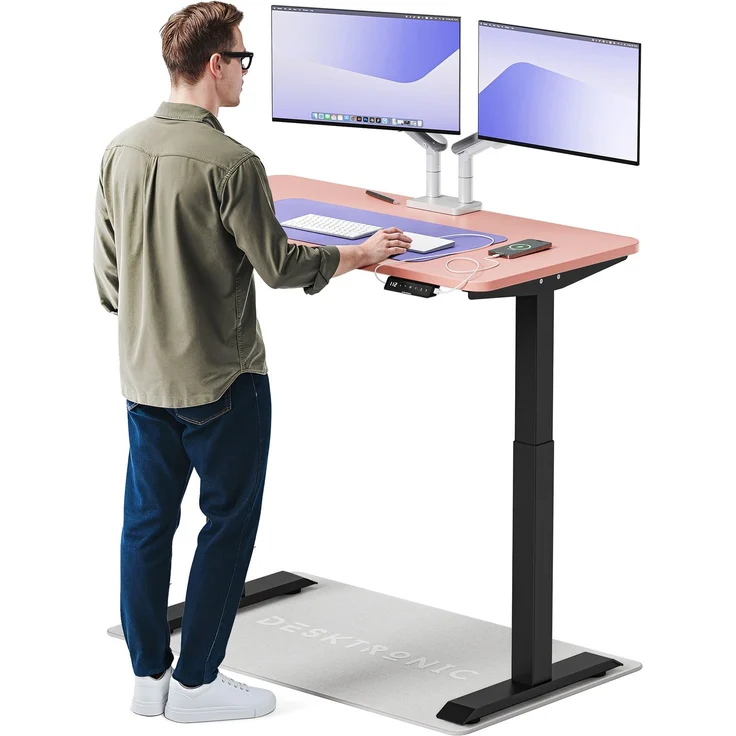 Desktronic HomeOne Elektrisch höhenverstellbarer Schreibtisch 120x60cm Schwarz/Rosa mit Memory-Funktion, Anti-Kollisions Technologie, USB-A und USB-C-Ladeanschlüssen – Bild 1