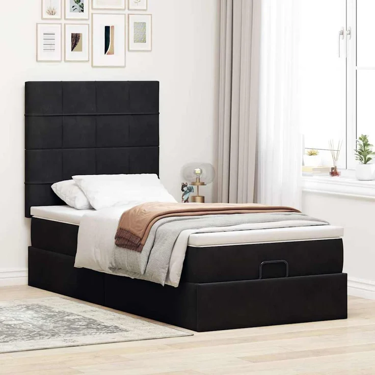 vidaXL Ottoman-Bett mit Matratzen & LEDs Schwarz 100x200 cm Samt 3314302 – Bild 4