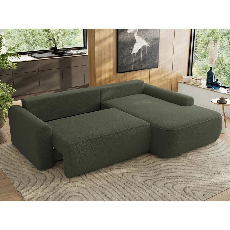 Ecksofa, L-förmiges, lose Kissen, DL-Schlaffunktion, (H 100 x T 187 x B 273 cm) - CUBO L - Boucle Grün - rechte Seite – Bild 4