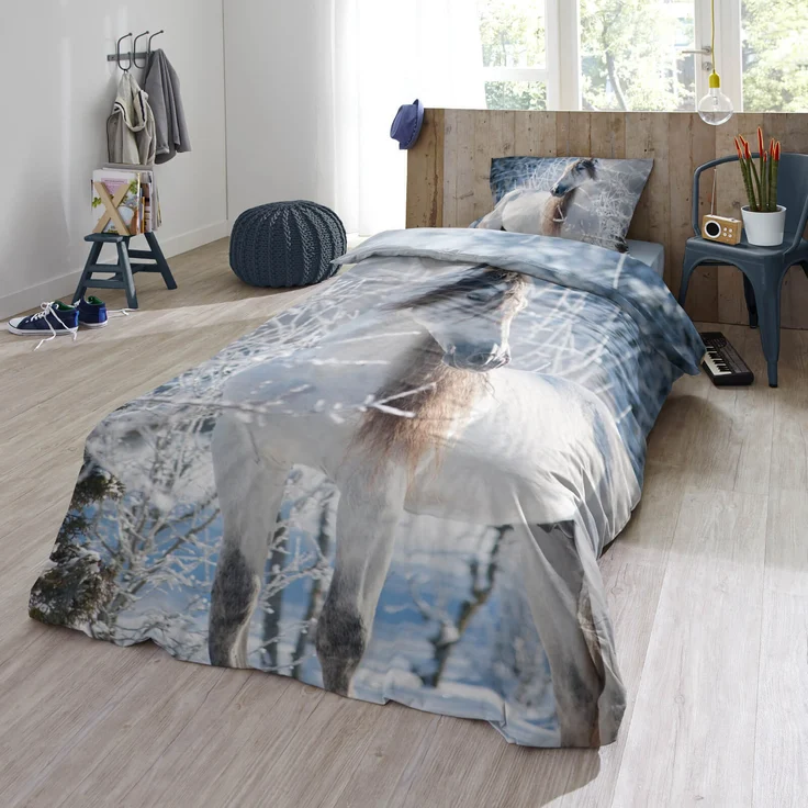 ESPiCO Bettwäsche Trendy Bedding Schneepferd Grau Flanell 135 x 200 + 80 x 80 cm – Bild 5
