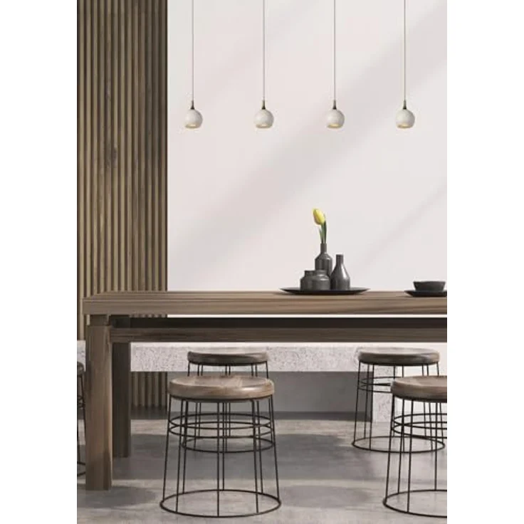 Licht-Erlebnisse Pendelleuchte Esstisch 4-flammig, Weiß-Messing, Metall, 100 cm, Höhenverstellbar, Minimalistisch, für GU10 Leuchtmittel – Bild 5