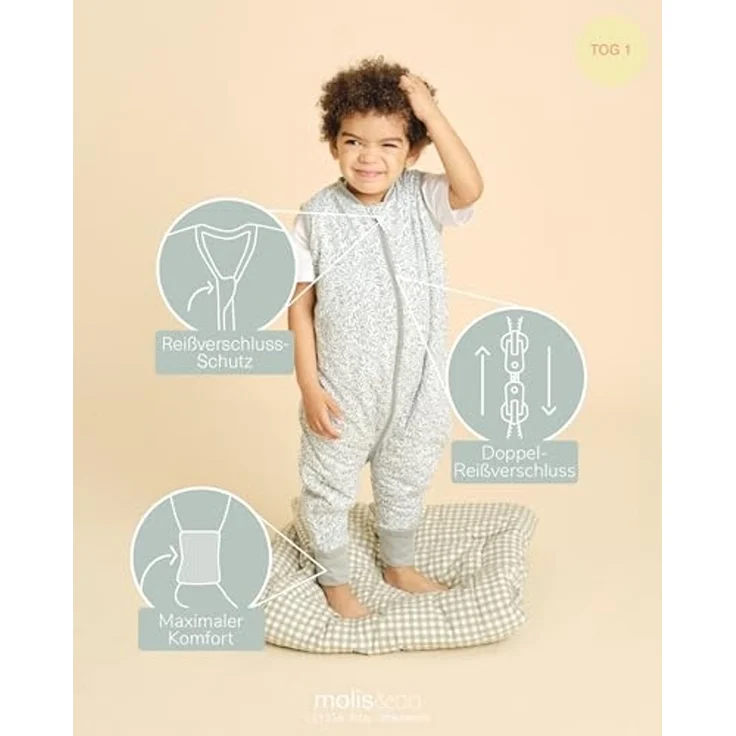 molis&co. 1.0 TOG. Baby-Schlafsack mit Füßen. Größe: 100 cm (4 Jahre). Ideal für Übergang. INES II. 100% Baumwolle. (Oeko-TEX 100). – Bild 3