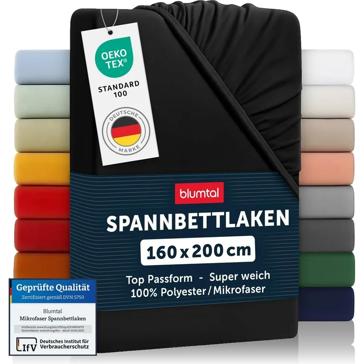Blumtal® Spannbettlaken 160x200 cm aus Microfaser - Oekotex zertifiziertes Bettlaken 160x200 im 2er Set - Spannbetttuch 160x200 / Bettlaken 160x200 - Spannbettlaken - 160x200 cm Spannleintuch - Schwarz