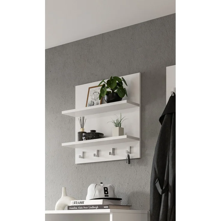 Garderobenpaneel >Projekt X< 2 Böden, 4 Haken, weiß / weiß hochglanz - 52x52x15cm (BxHxT) – Bild 4