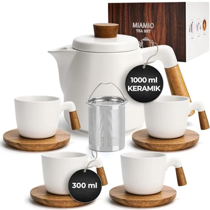 MiaMio Teeservice Teekannen Set inkl. 4 Tassen (5-tlg), Keramik – Bild 1