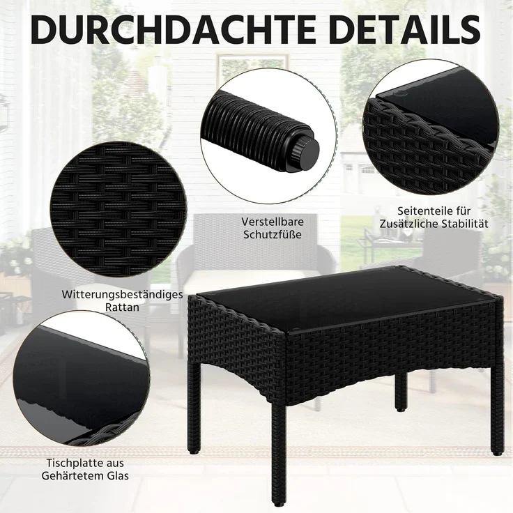 Yaheetech Balkonset Gartenmöbel-Set 4-er Set Rattanmöbel für 4 Personen, Gartengarnitur aus Zweisitzer-Sofa & 2 Einzelsofas & Kaffeetisch – Bild 8