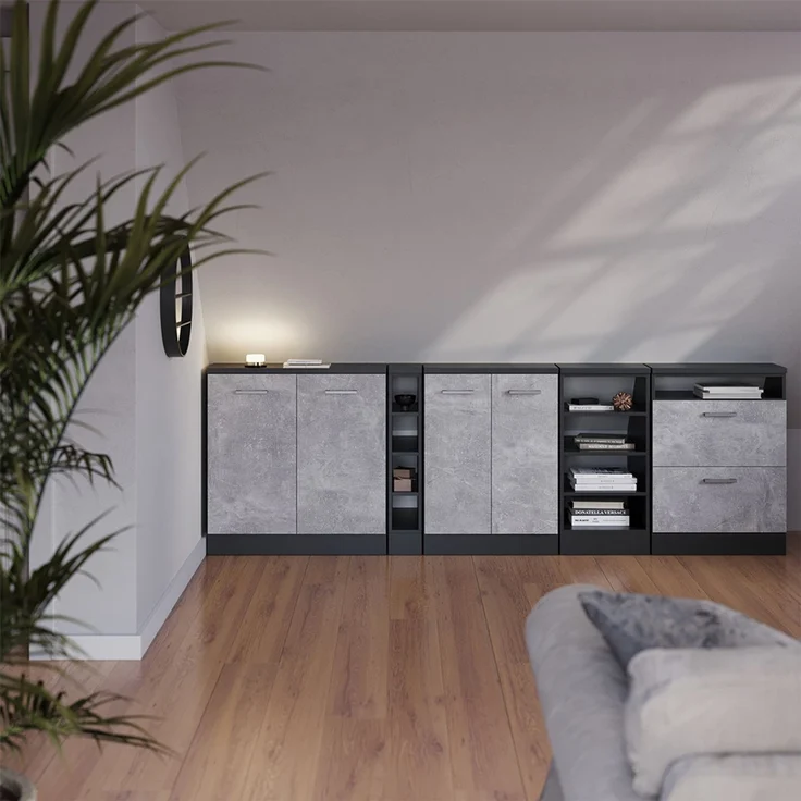 Küchenschrank für Dachschrägen R-Line Beton 60 cm mit 2 Schubladen, Schrankkorpus 60 cm Tiefe Vicco – Bild 5