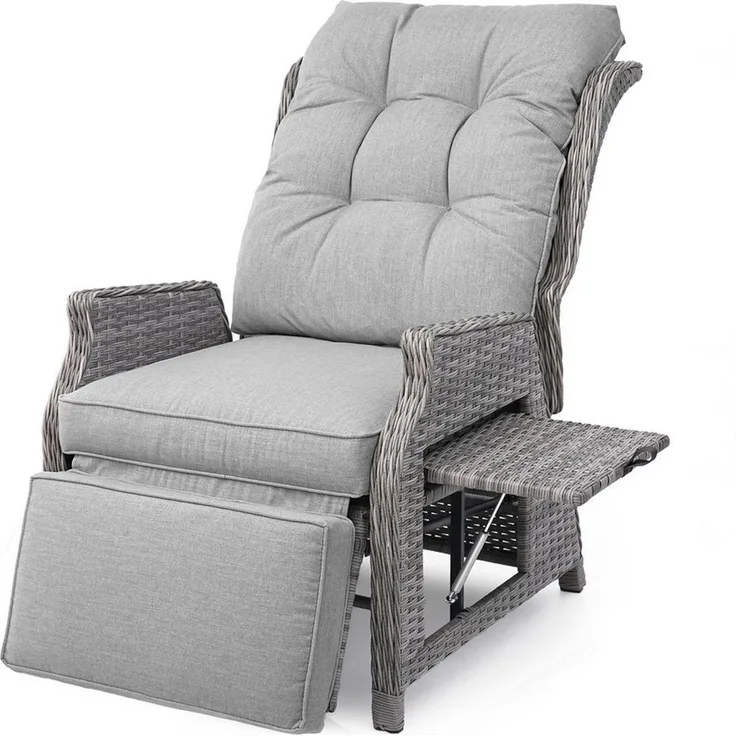 HOMECALL Rattanstuhl Rattansessel mit Liegefunktion, Gartensessel Outdoor (mit Klapptisch & Polster Ideal), für Garten und Terrasse – komfortable, COMLAX FIELD