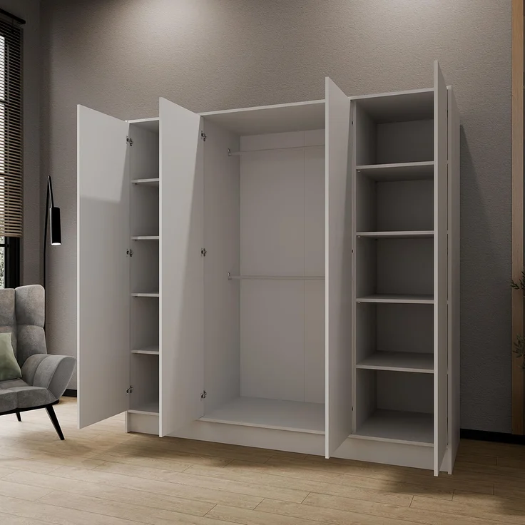 MEBLINI Kleiderschrank GALINDA 200cm - Weiß Matt - griffloser Drehtürenschrank ohne Spiegel - Push-to-Open - mit Kleiderstangen und Regalböden – Bild 4