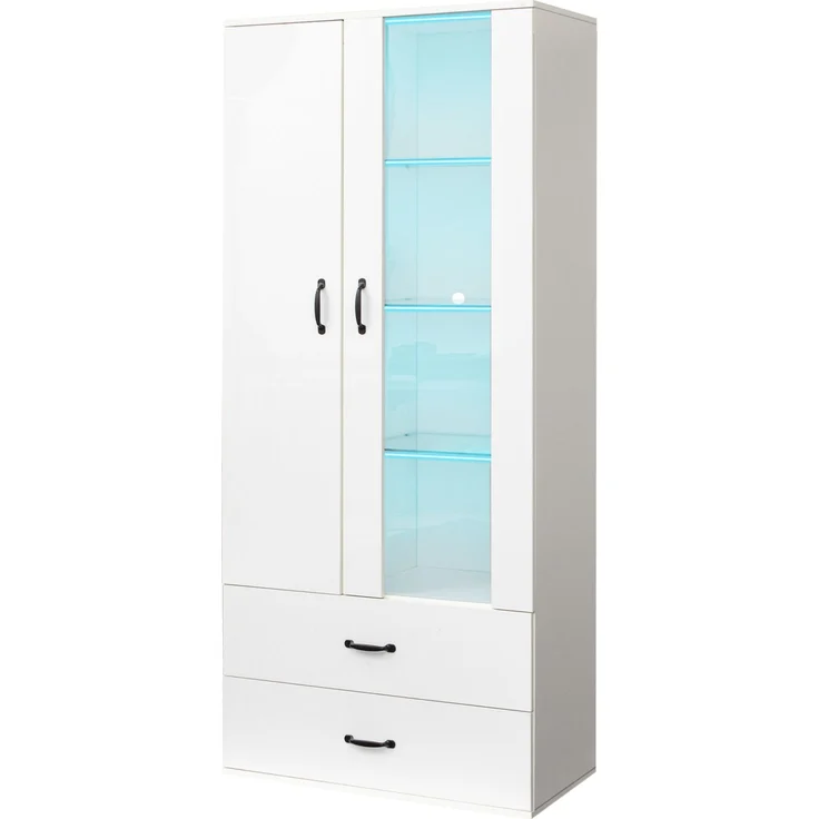 ZUBALIYA Hängeschrank (59,5 x 35 x 182 cm), 2 Türen, LED - Beleuchtung, Stauraum für Wohnbereich, Küche oder Bad entsprechend dem Aufstellort, Weiß – Bild 13