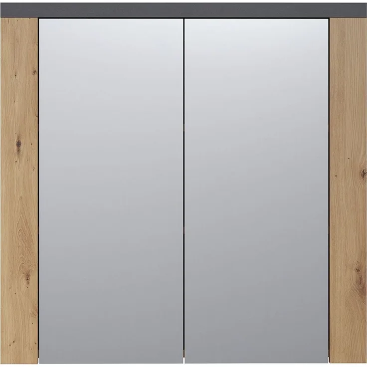 Spiegelschrank Franka / Follow, Holzwerkstoff, Grau, Schwarz, Holzfarben, 79 x 78 x 20 cm