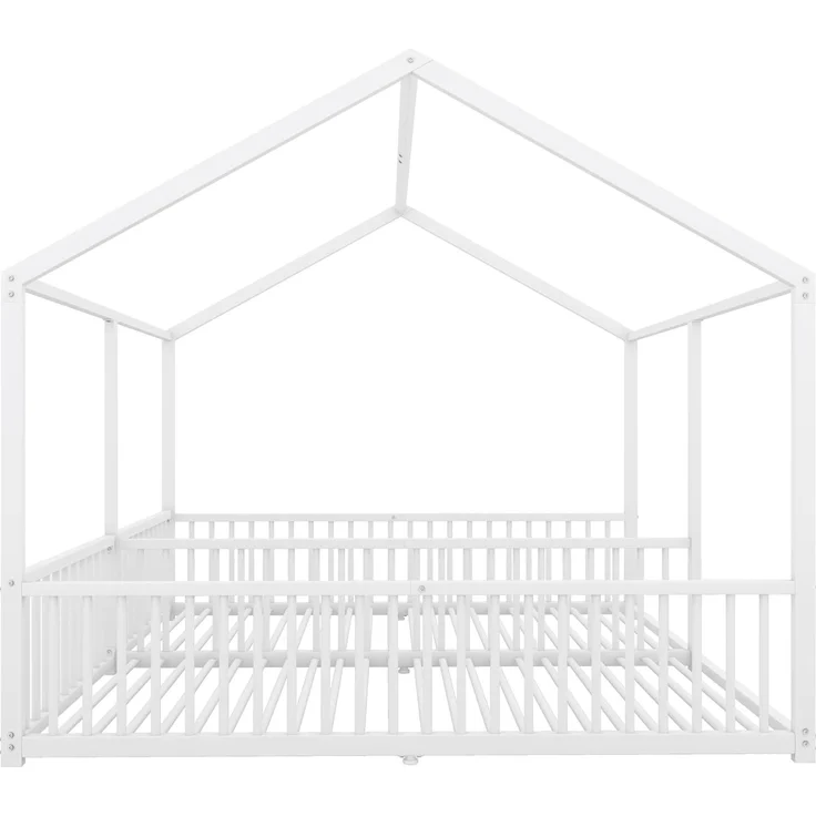 SOFTWEARY Kinderbett mit 2 Liegeflächen (90x200cm/90x200cm), Lattenrost, Rausfallschutz, Metallbett – Bild 7