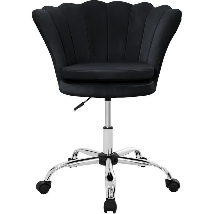 ML-DESIGN Drehstuhl Schwarz, Ergonomisch mit Samtbezug und Muschel-Design, Höhenverstellbar, 68x90x68 cm