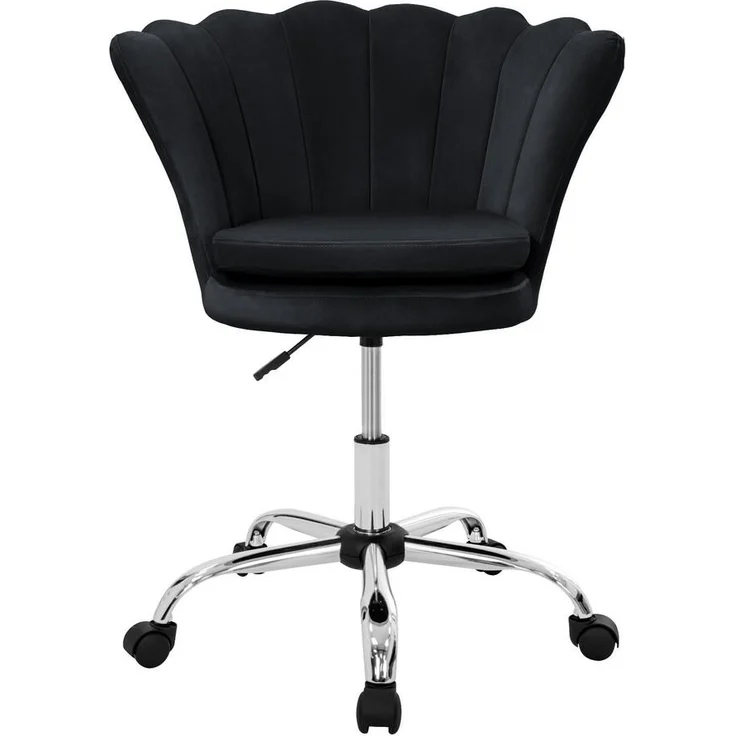 ML-DESIGN Drehstuhl Schwarz, Ergonomisch mit Samtbezug und Muschel-Design, Höhenverstellbar, 68x90x68 cm