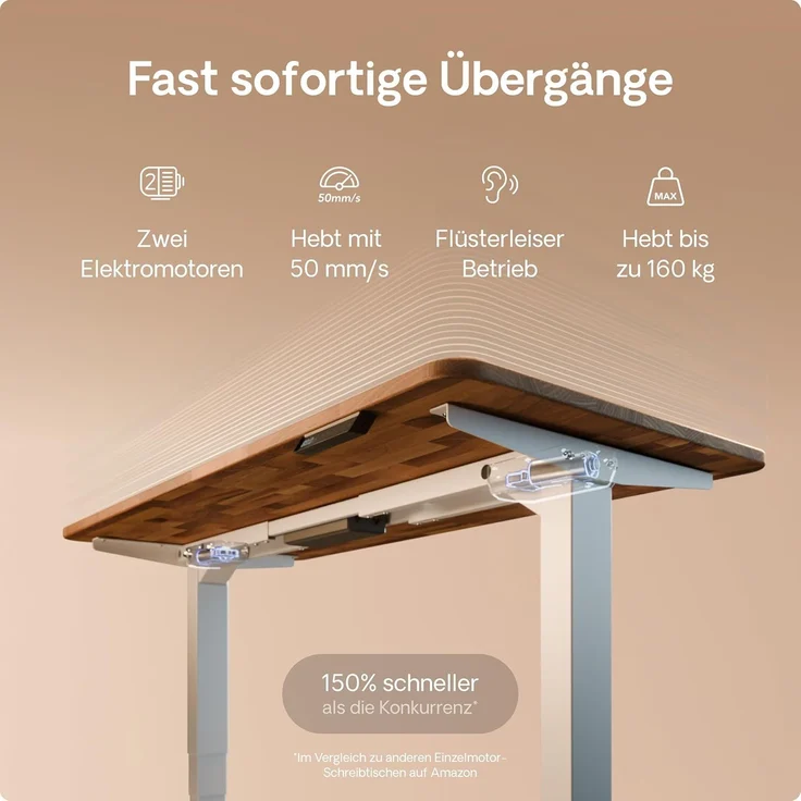 Desktronic Höhenverstellbarer Schreibtisch aus massivem Nussbaumholz (180x80 cm) – Elektrisch höhenverstellbar mit flüsterleisem Dual-Motor & Touchscreen – Hohe Tragfähigkeit – Stehtisch HomePro – Bild 3