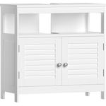 VASAGLE Waschbeckenunterschrank Unterschrank ohne Waschbecken Aufbewahrung viel Stauraum Badschrank mit Lamellentüren 2 Fächer weiß 60 x 60 x 30 cm (B x H x T) BBC02WT