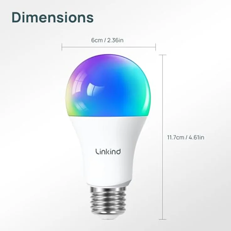 Linkind Matter Smart RGBTW Lampe, Wifi E27 Alexa Glühbirne, 1800-6500K Mehrfarbige WLAN Intelligent Birne, Musik Sync, Kompatibel mit Siri/Google Home/SmartThings, 800 Lumen, ersetzt 60 Watt, 4 Stück – Bild 9