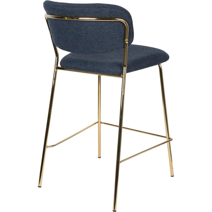 Barhocker Jolien im 2er-Set, blauer Stoffbezug mit goldenem Metallgestell, Rückenlehne und Fußstütze, Sitzhöhe 65 cm, belastbar bis 150 kg – Bild 4