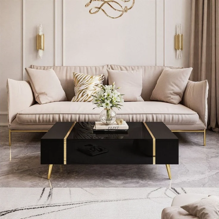 Lookway Couchtisch ONYX auf goldenen Beinen Hochglanz – Bild 5