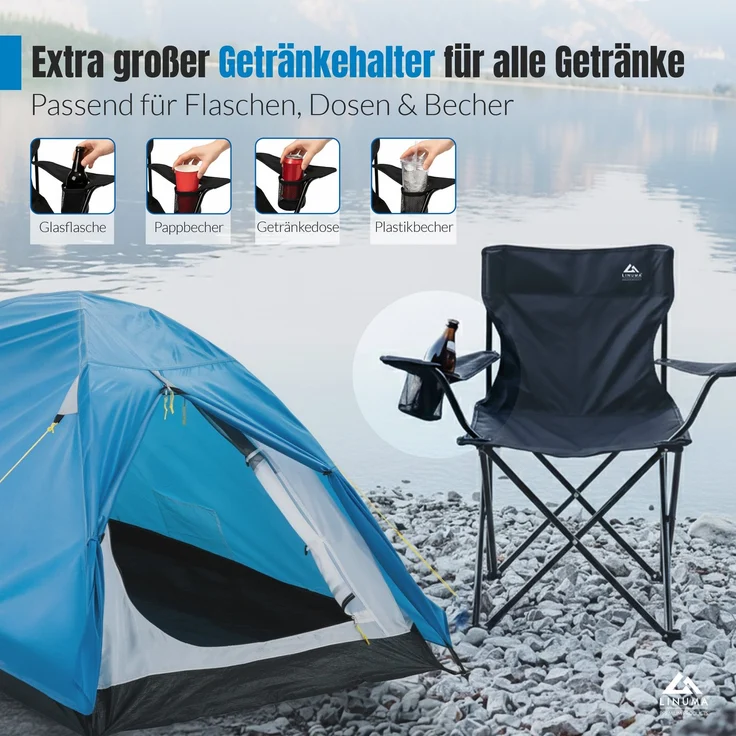LINUMA® Faltstuhl CAMOUFLAGE Campingstuhl Anglerstuhl mit Getränkehalter & Tragetasche – Bild 2
