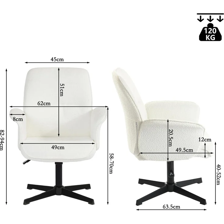 MEUBLE COSY Bürostuhl Ergonomisch Schreibtischstuhl mit höhenverstellbar Armlehnen 360° Drehbar Schminkstuhl Sessel für Büro Wohnzimmer Schlafzimmer Vanity, Bouclé Frottier, Weiß – Bild 3