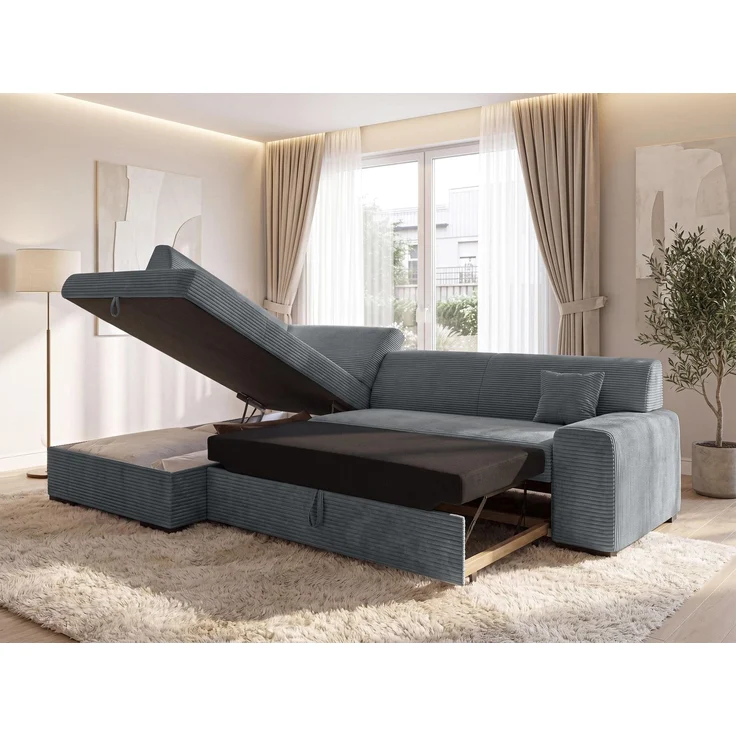 AX LIVING Ecksofa Grau Lucera 260 cm Schlafsofa mit Bettkasten L – Bild 3