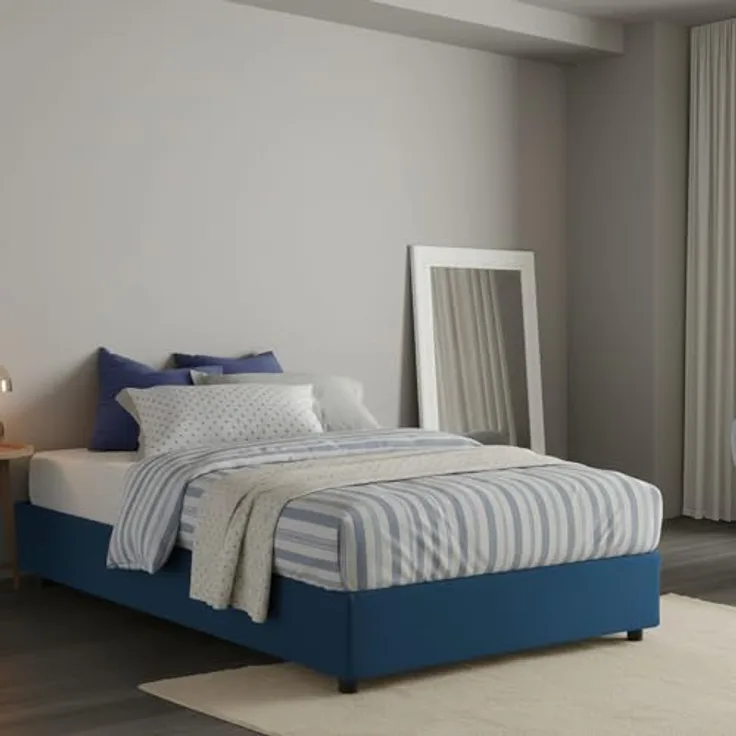 Talamo Italia - Doppelbett Rebecca, Bettkasten mit Stoffbezug, 100 % Made in Italy, Öffnung vorne, inklusive Matratze 120 x 200 cm, Blau