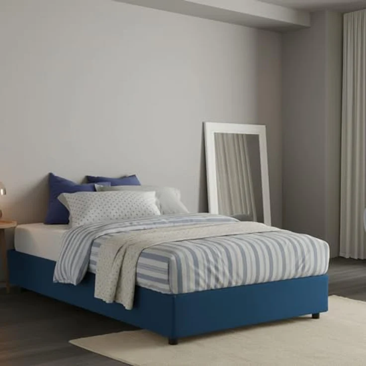 Talamo Italia - Doppelbett Rebecca, Bettkasten mit Stoffbezug, 100 % Made in Italy, Öffnung vorne, inklusive Matratze 120 x 200 cm, Blau – Bild 1