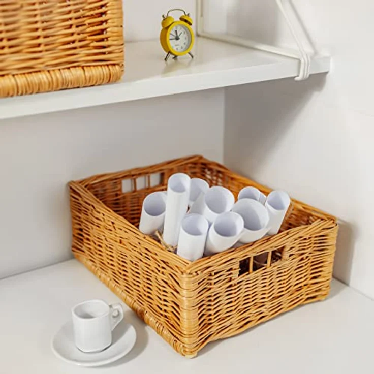 Creative Home Holzkiste Weidenkorb Aufbewahrungskorb, Handgeflochten, Haltbar (1 St), Korb Geflochten Naturkorb mit Griffen Aufbewahrung – Bild 3