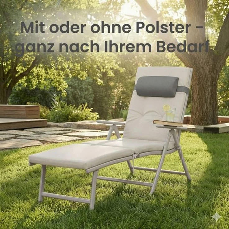 SONGMICS Sonnenliege, Liegestuhl klappbar, abnehmbares Kopfkissen, atmungsaktiv, einstellbare Rückenlehne, beige – Bild 4