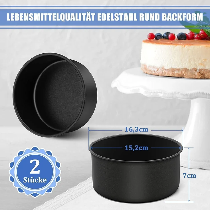 Homikit Edelstahl Backform Set 2er, Rund Kuchenform Antihaft 16cm, Gesund – Bild 2