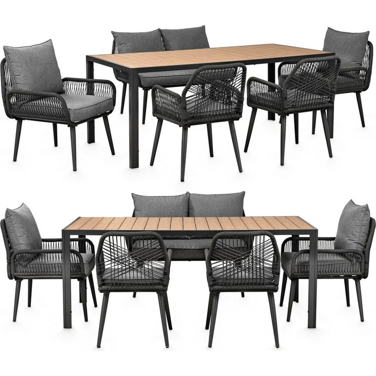 Swing&Harmonie Gartenlounge-Set für 4-6 Personen mit Tisch, Sofa, Stühle, (wetterfest, WPC-Tischplatte, Seilgeflecht Lounge, inkl. Kissen Sienna Garten Sitzgruppe) – Bild 5